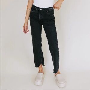 Free People We The Free High Rise Tapered Baggy Boyfriend Jeans Black 28